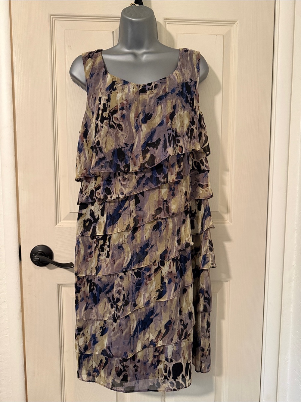 Dress Barn Lavender and Navy Tiered Sleeveless Midi Dress